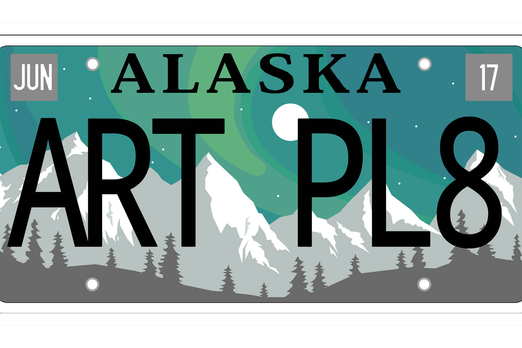 Courtesy Photo | Alaska State Council on the Arts                                This license plate was designed by Anita Laulainen and was the winning design in the 2017 Alaska Artistic License competition. A surcharge could be attached to plates like this one if a bill heard by the Senate Education Committee becomes law.