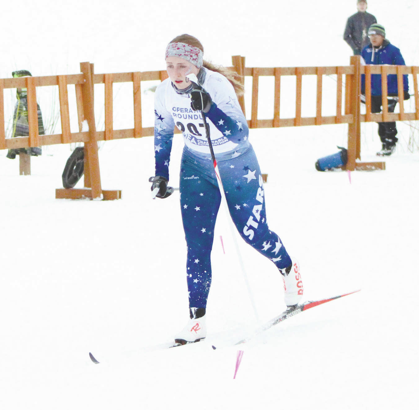 Soldotna’s Katie Delker competes in the Region III Championships Saturday, Feb. 8, 2020, at Government Peak Recreation area near Palmer. (Photo by Tim Rockey/Frontiersman)