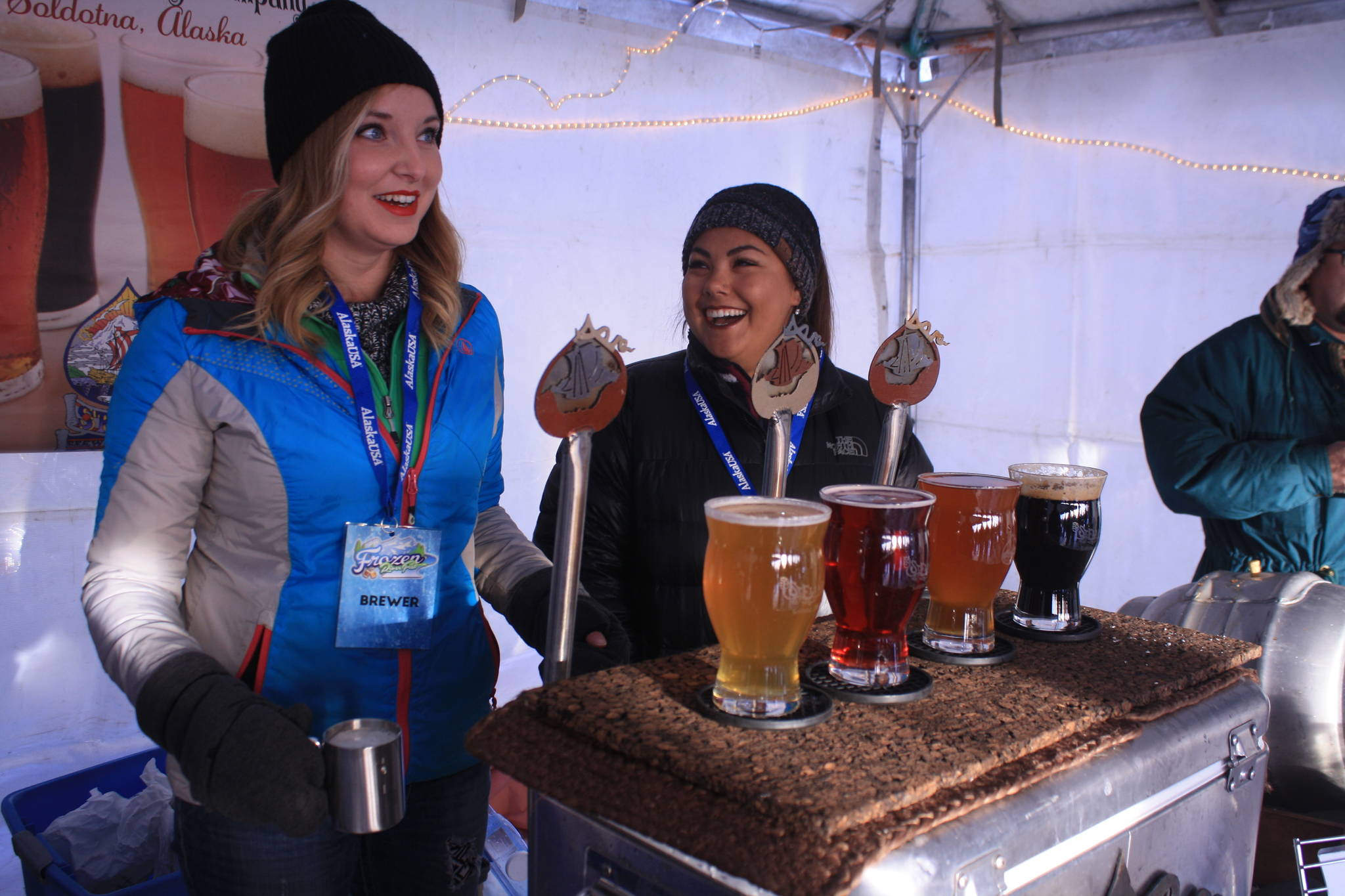 Alaska breweries serve up beers at the Frozen RiverFest in Soldotna, Alaska, in February, 2018. (Photo by Erin Thompson/Peninsula Clarion)