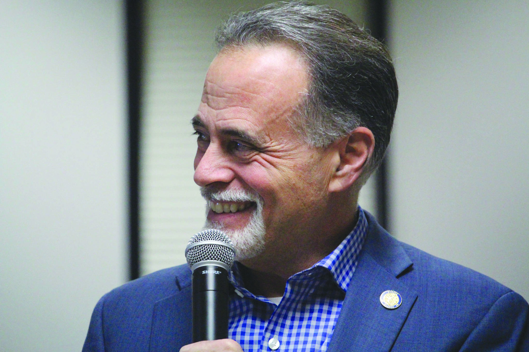 Sen. Peter Micciche (R-Soldotna) speaks to constituents during a town hall at the Betty J. Glick Assembly Chambers in Soldotna, Alaska on Jan. 16, 2020. (Photo by Brian Mazurek/Peninsula Clarion)