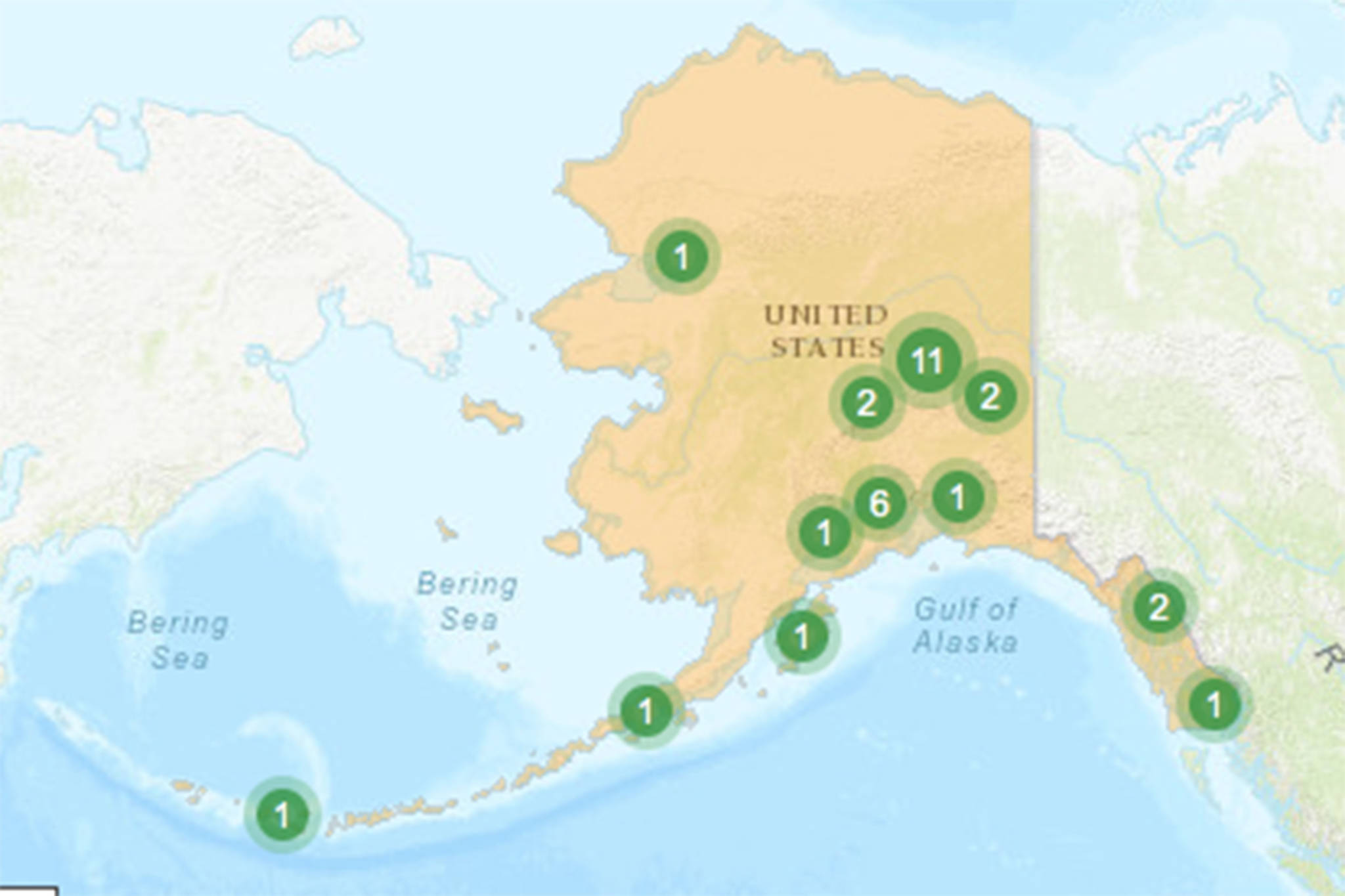 Courtesy Photo | Environmental Protection Agency                                This Toxic Release Inventory map included in the Environmental Protection Agency’s annual TRI analysis shows facilities throughout the state that reported the release of toxic chemicals to the EPA. Releases include permitted releases and movement of waste rock.