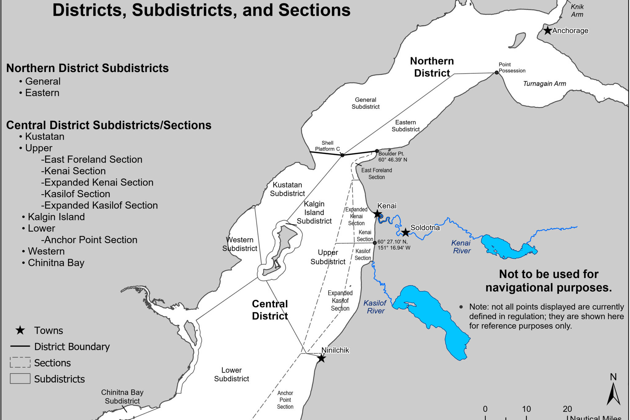 A map of the Upper Cook Inlet Drift Gill Net Management Area. (Courtesy Alaska Department of Fish and Game)