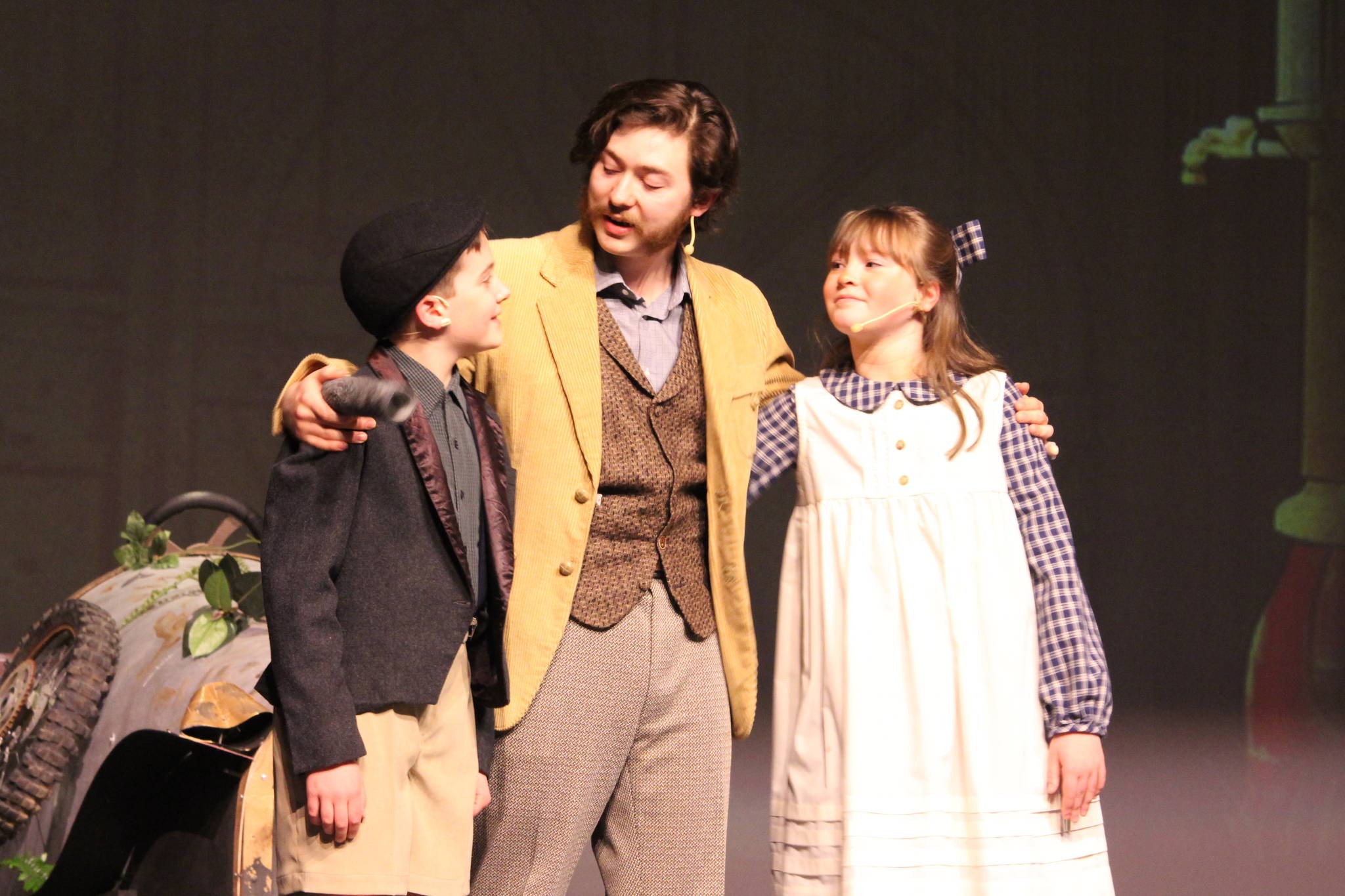 From left, Jackson Hooper, Raleigh Van Natta and Truly Hondel perform in “Chitty Chitty Bang Bang.”