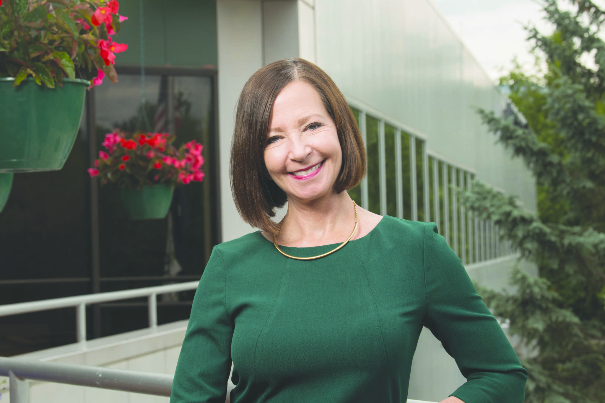 Cathy Sandeen, UAA’s new Chancellor, photographed outside the Administration and Humanities Building.