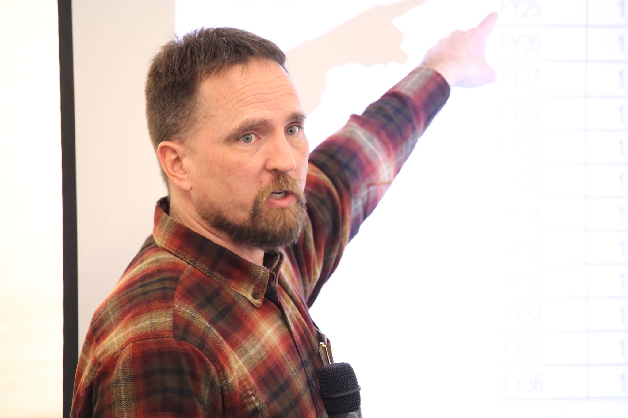 Rep. Ben Carpenter, R-Nikiski, hosts a town hall at the Nikiski Community Recreation Center in Nikiski, Alaska, on March 7, 2020. (Photo by Brian Mazurek/Peninsula Clarion)