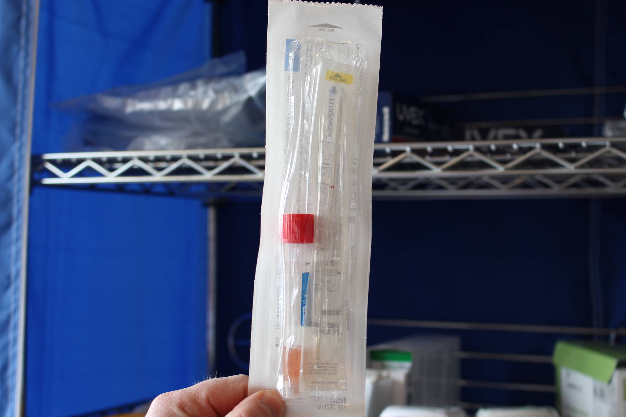 One of the kits used to collect samples that are tested for COVID-19 is seen here at Central Peninsula Hospital in Soldotna, Alaska on April 7, 2020. (Photo by Brian Mazurek/Peninsula Clarion)                                One of the kits used to collect samples that are tested for COVID-19 is seen here at Central Peninsula Hospital in Soldotna, Alaska on April 7, 2020. (Photo by Brian Mazurek/Peninsula Clarion)