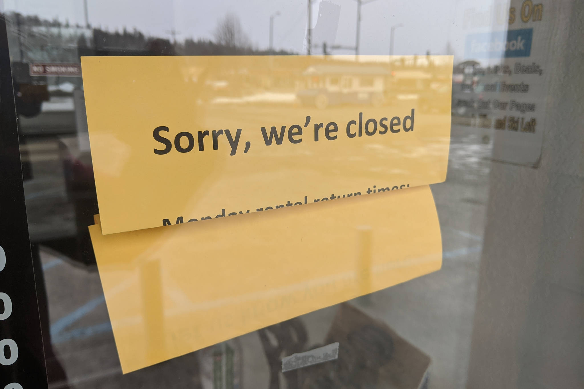 A sign announcing the closure of a Soldotna business due to the new coronavirus can be seen in this April 1 photo. (File)