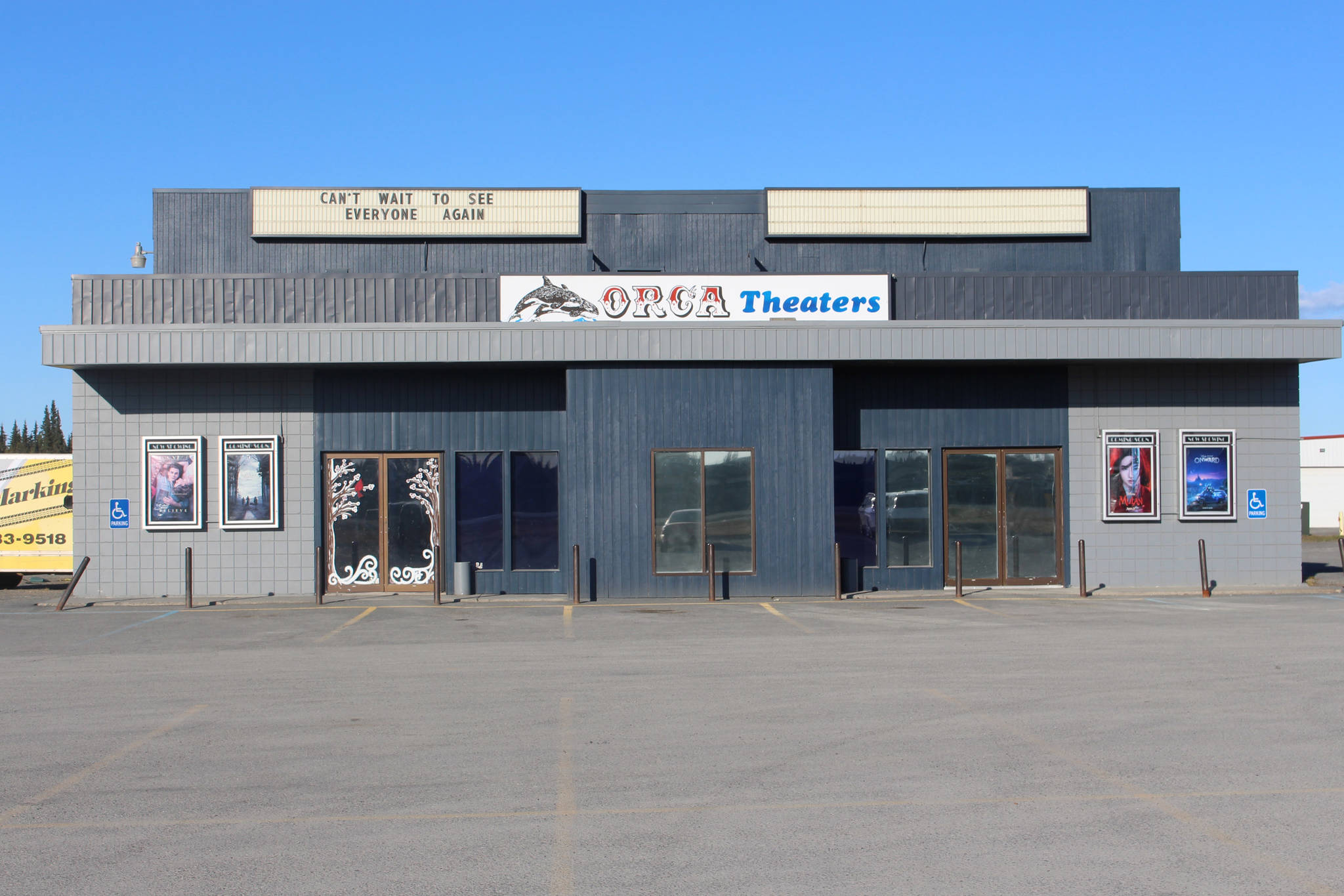 Photo by Brian Mazurek/Peninsula Clarion                                The Orca Theater in Kalifornsky is shuttered on Wednesday. Movie theaters, gyms and other businesses closed down due to the new coronavirus will be allowed to reopen Friday.