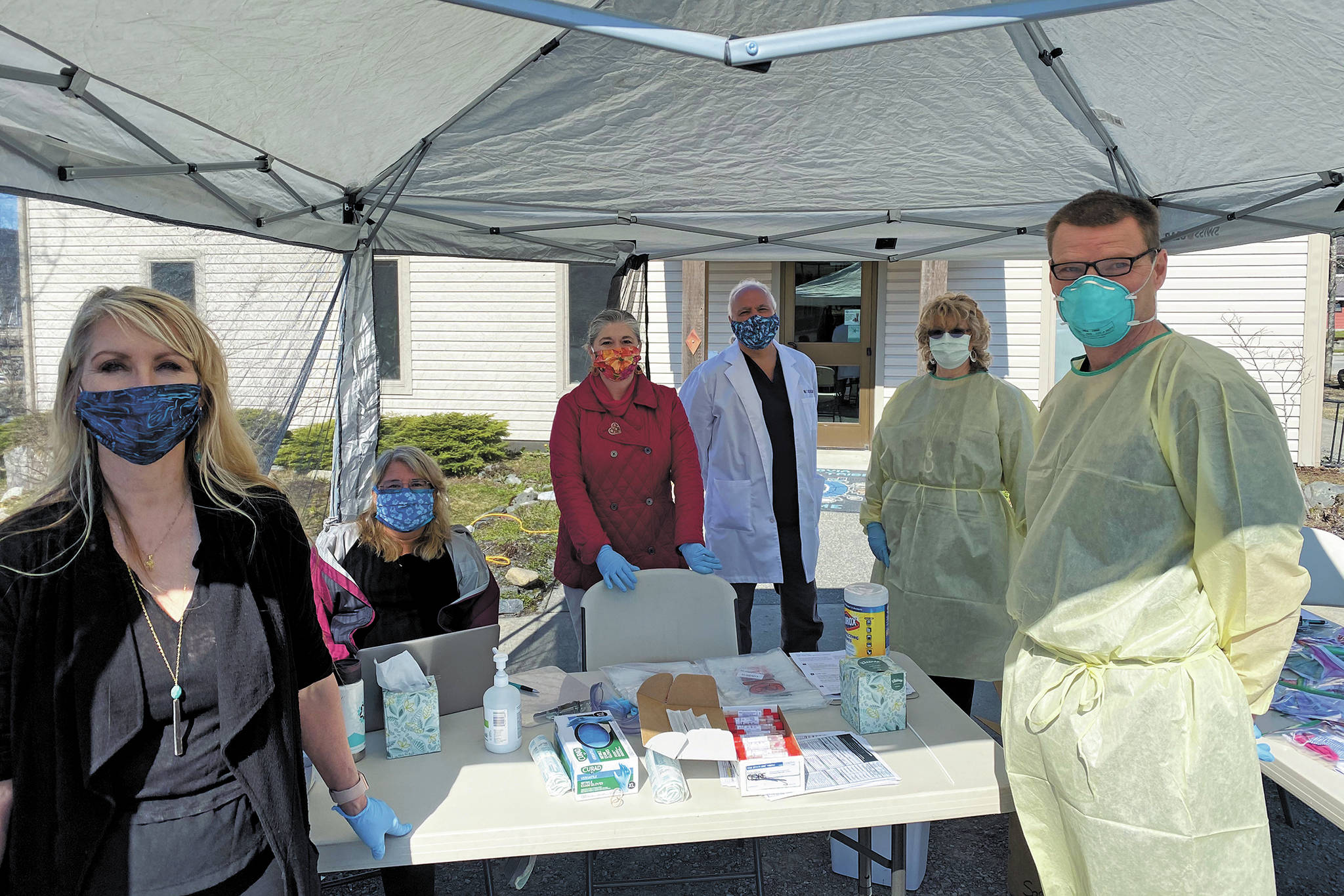 Photo courtesy Seldovia Village Tribe                                 Staff with the Seldovia Village Tribe Health and Wellness Center and the Seldovia Village Tribal Administration conduct free COVID-19 testing April 29 in Seldovia.