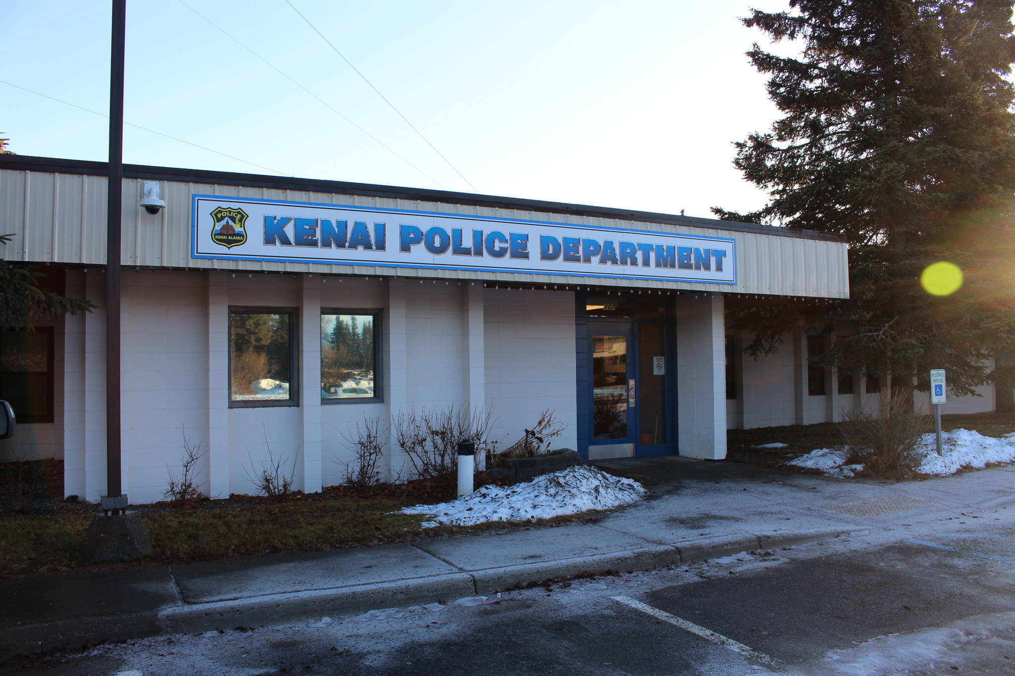 The entrance to the Kenai Police Department, as seen in Kenai, Alaska, on April 1, 2020. (Photo by Brian Mazurek/Peninsula Clarion)                                The front of the Kenai Police Department as seen on Dec. 10, 2019. (Photo by Brian Mazurek/Peninsula Clarion)