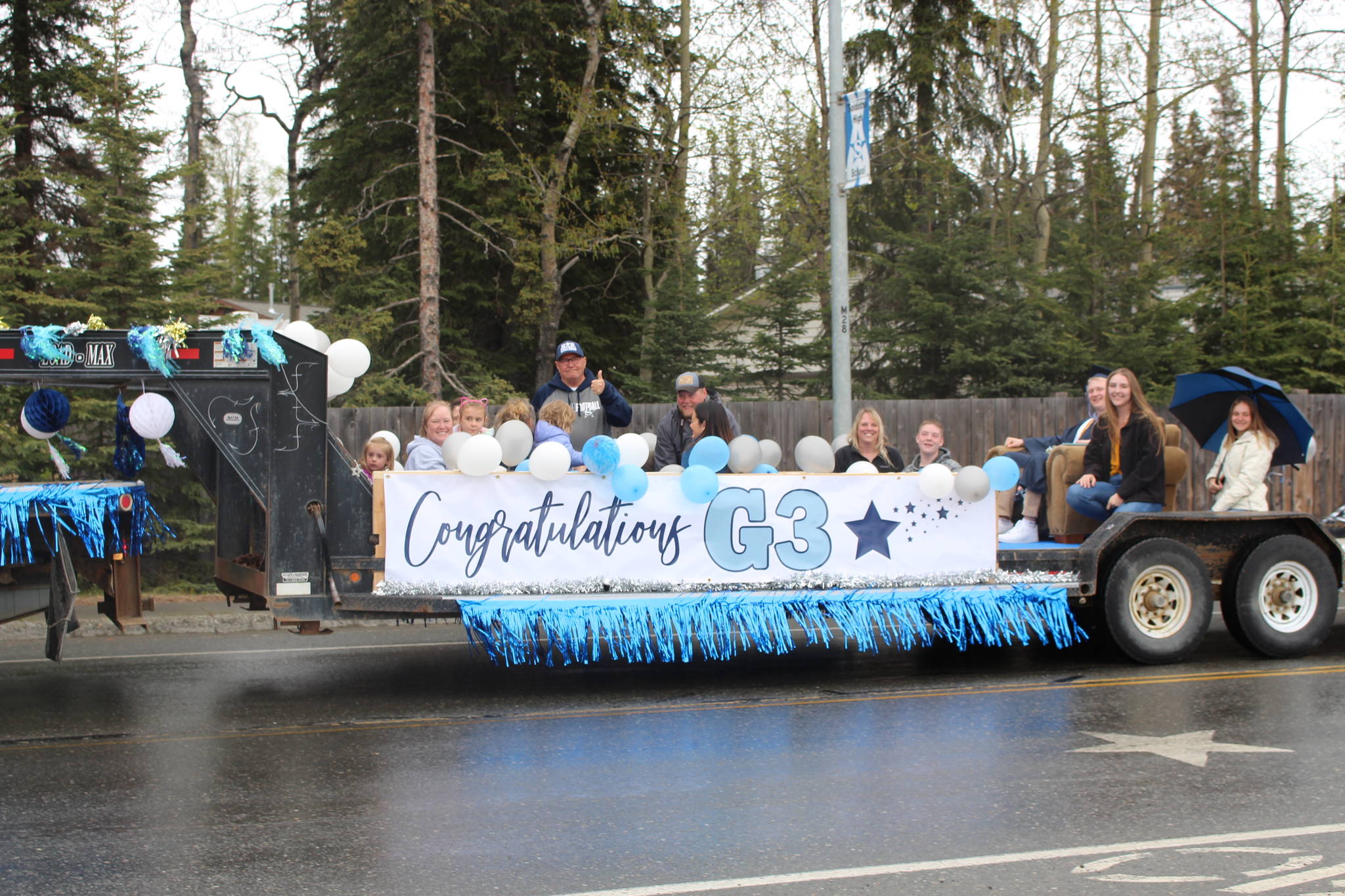 A float celebrating Galen Brantley III, aka “G3”, is seen here in Soldotna, Alaska during Soldotna High School’s 2020 graduation on May 18, 2020. (Photo by Brian Mazurek/Peninsula Clarion)                                A float celebrating Galen Brantley III, aka “G3”, is seen here in Soldotna, Alaska during Soldotna High School’s 2020 graduation on May 18, 2020. (Photo by Brian Mazurek/Peninsula Clarion)