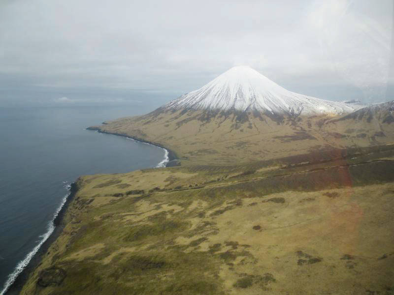 Sugarloaf Peak on Semisopochnoi Island, in the Eastern Hemisphere. (Photo courtesy of Max Kaufman, Alaska Volcano Observatory)