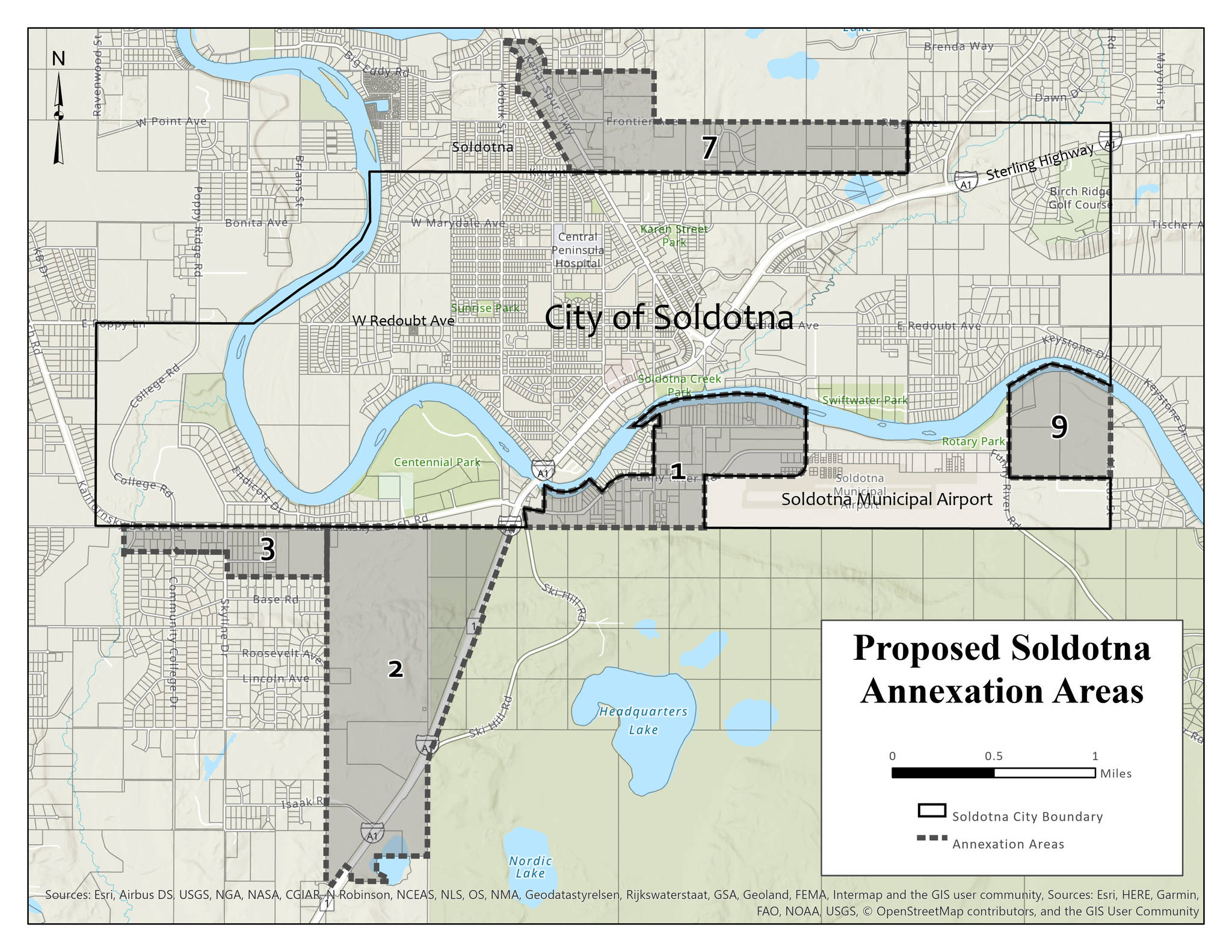 A map of the areas proposed for annexation by the City of Soldotna. (Courtesy Alaska Department of Commerce)