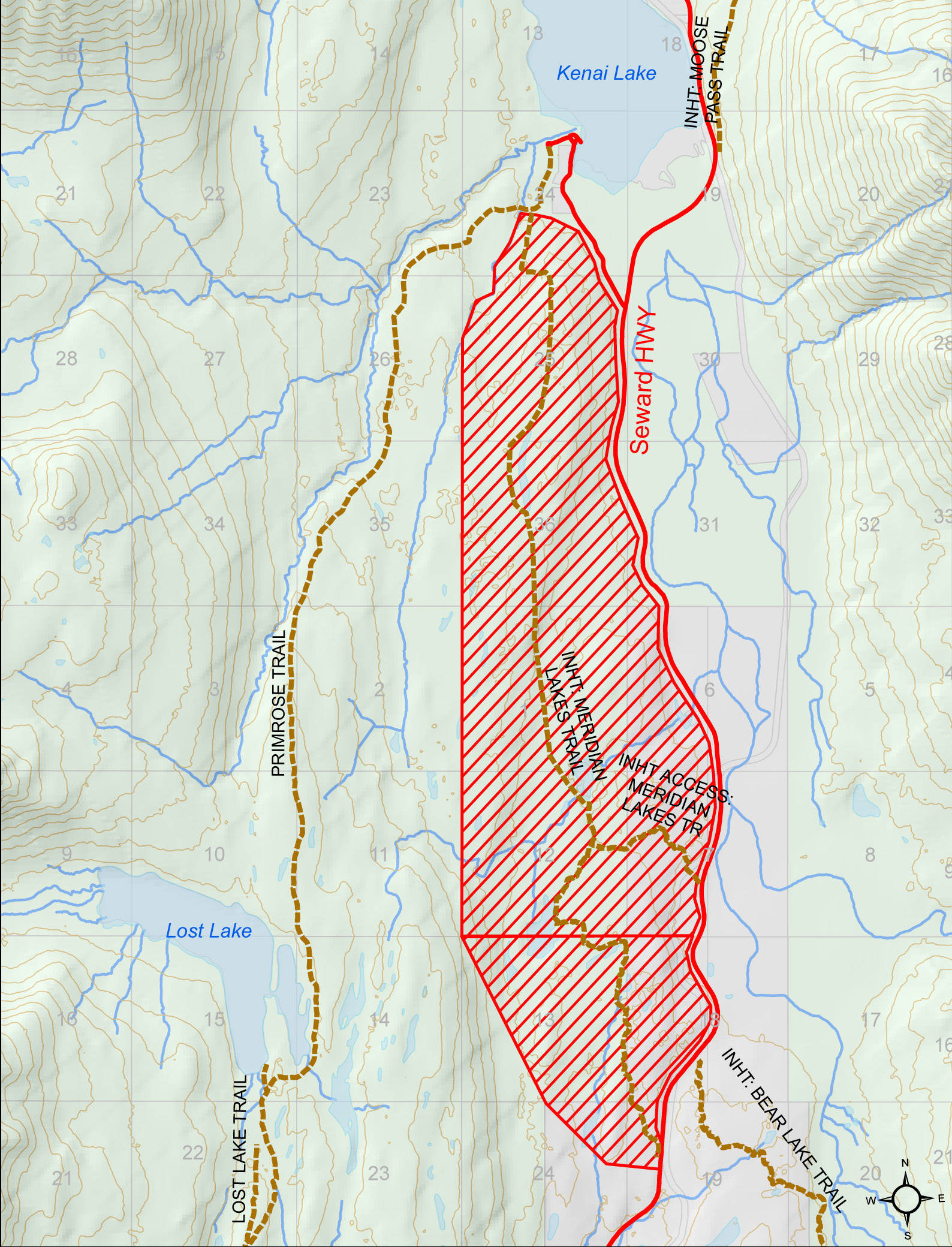 The portion of the Iditarod National Historic Trail closed due to bear activity. (Provided by Chugach National Forest)