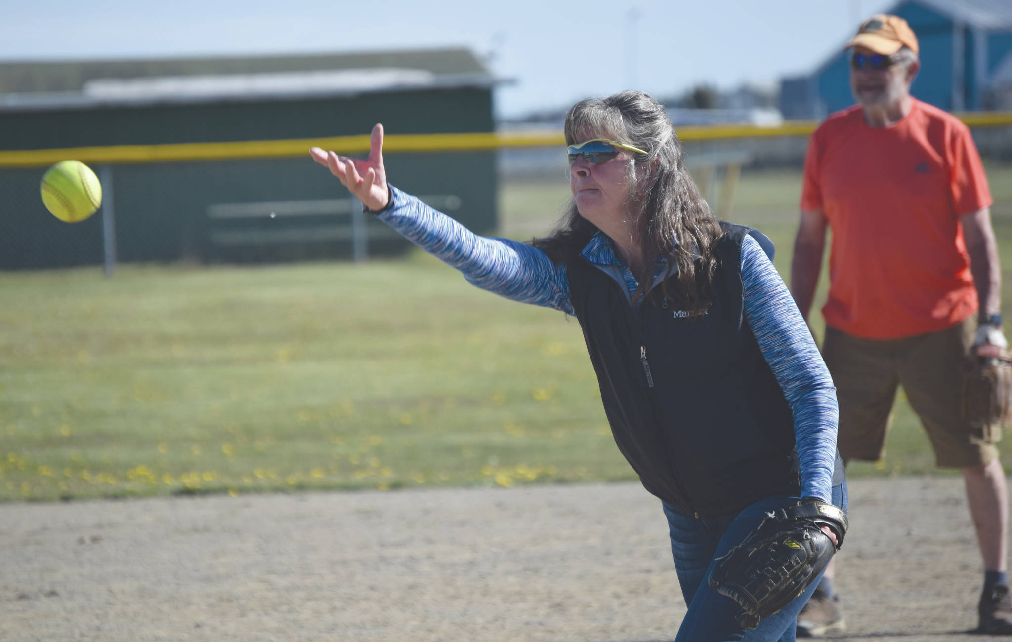 Jeff Helminiak / Peninsula Clarion                                 Phyllis Erickson of Soldotna pitches during senior softball at the Steve Shearer Memorial Ball Park in Kenai on Tuesday.