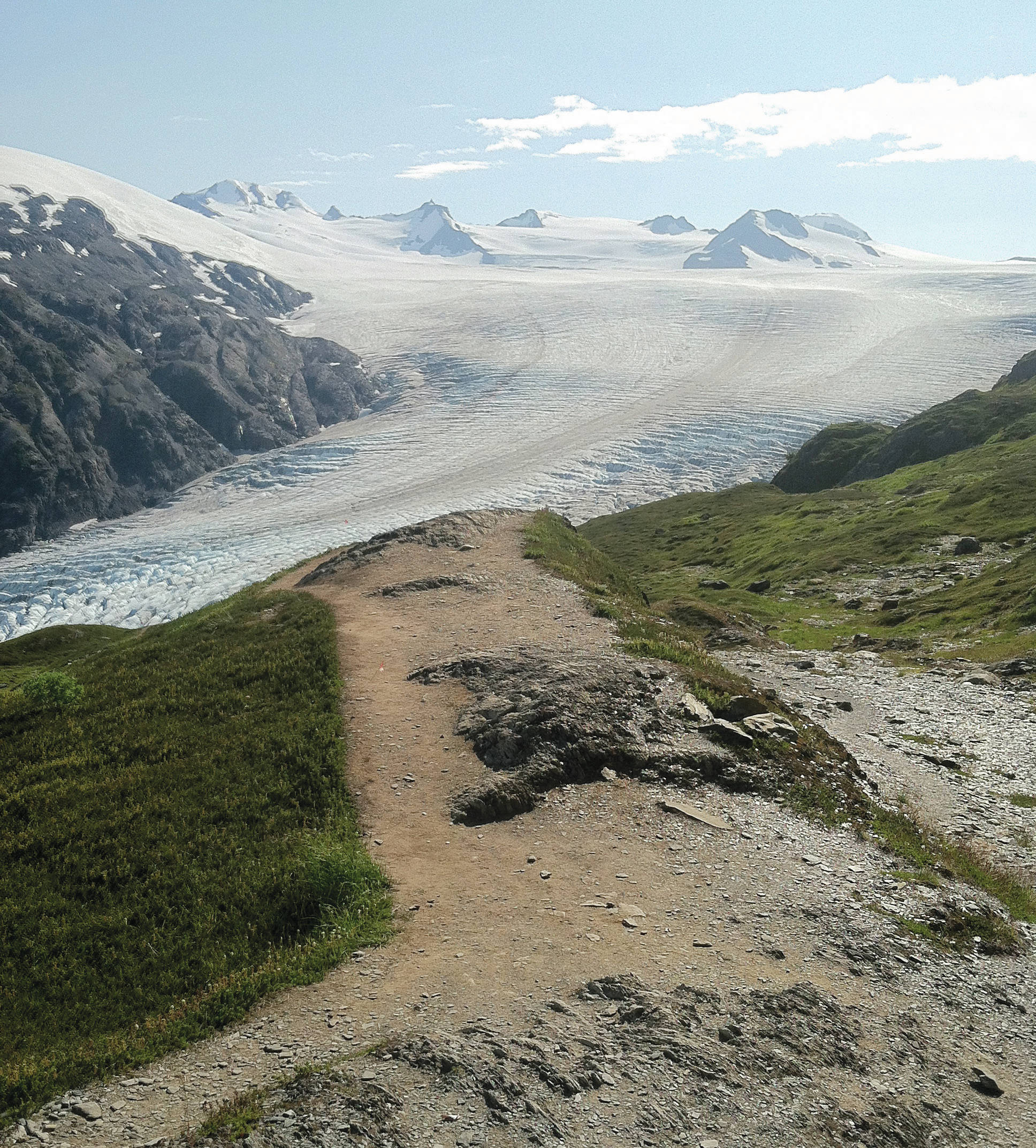 Exit Glacier, as seen August 2015 from the Harding Icefield Trail in Kenai Fjords National Park just outside of Seward, Alaska. (Photo by Jeff Helminiak/Peninsula Clarion)