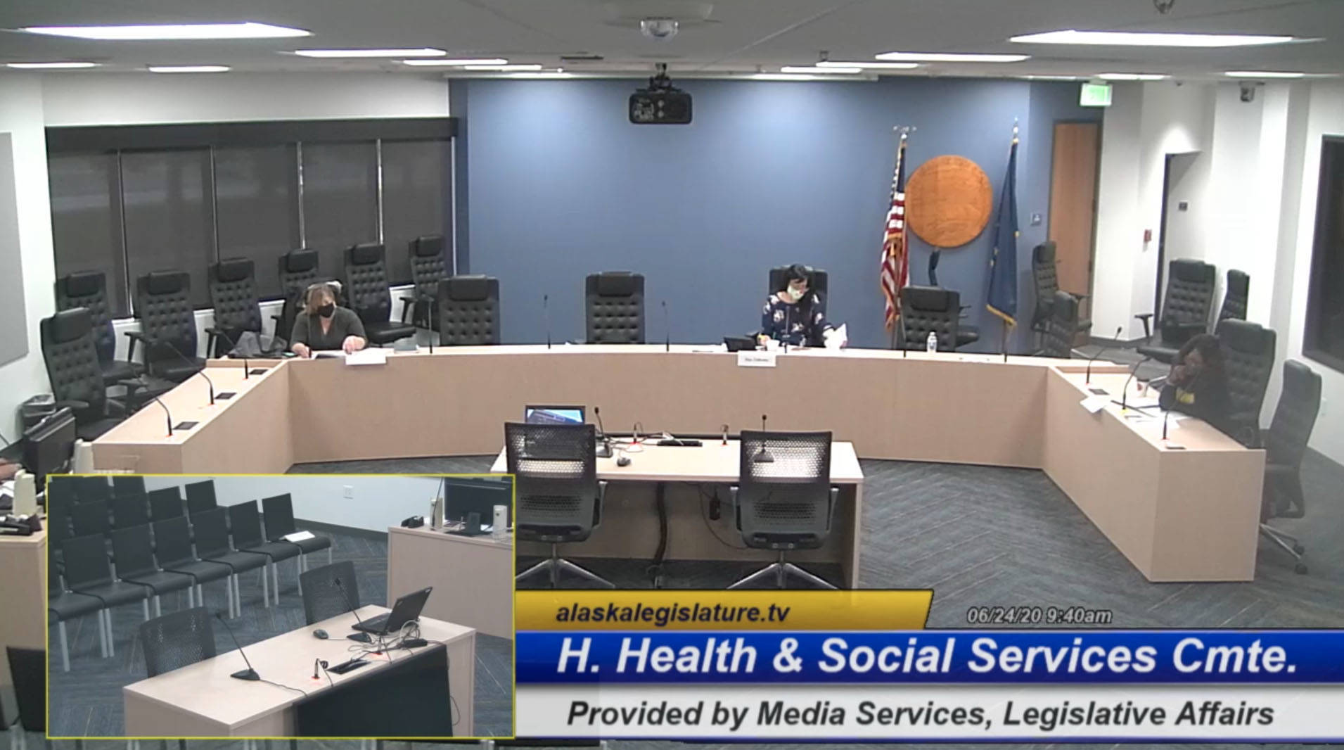 Screenshot by Brian Mazurek / Peninsula Clarion                                From left, Rep. Geran Tarr, D- Anchorage, Rep. Tiffany Zulkosky, D-Bethel and Rep. Sharon Jackson, R- Eagle River, hold a hearing for the Alaska House Health and Social Services Committee on the State’s COVID-19 response at the Anchorage Legislative Office in Anchorage on Wednesday.