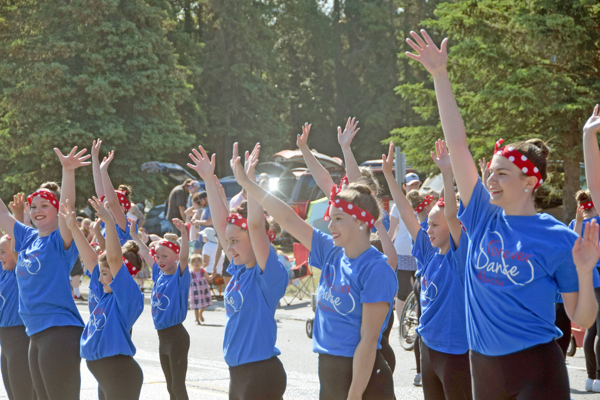 Brian Mazurek / Peninsula Clarion                                 Forever Dance Alaska performs for the crowd during the 2019 Fourth of July parade in Kenai. The team will not be performing in the parade this year due to the new coronavirus pandemic. They will instead perform during an outside July 4 production hosted by Kenai Performers.