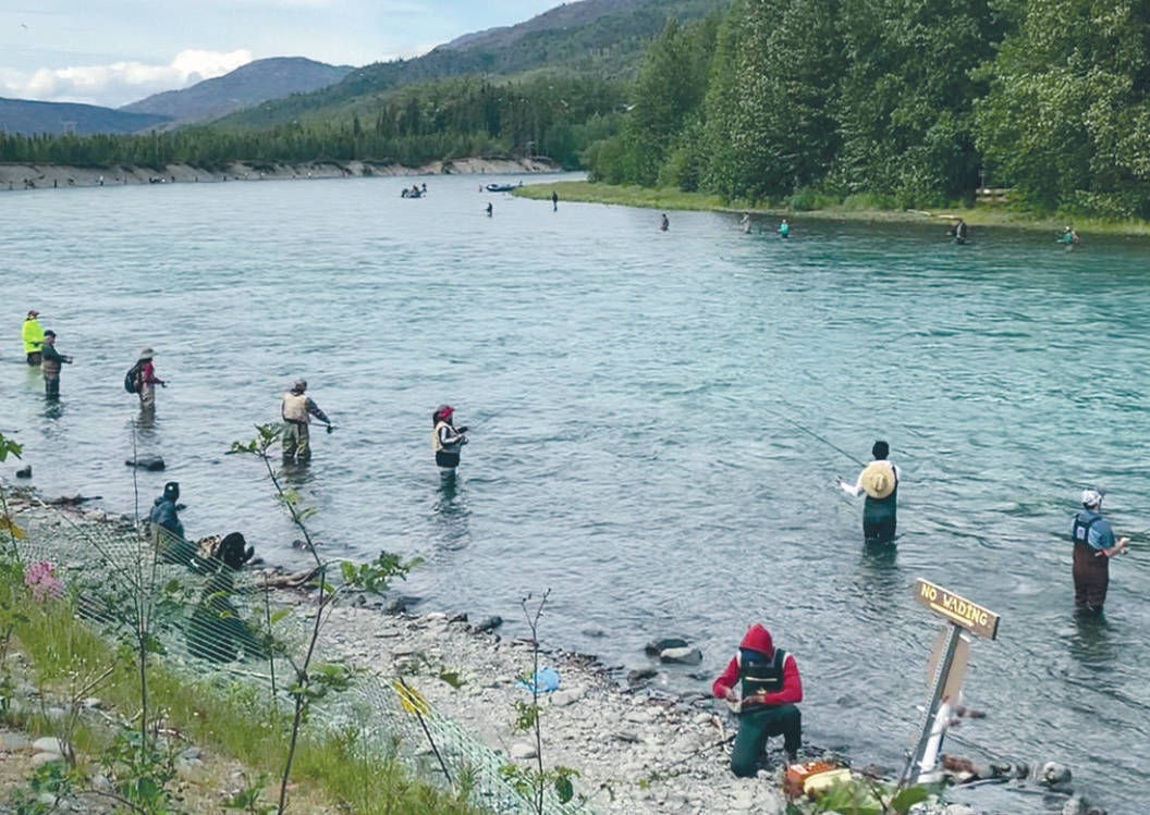 Nick Longobardi / Kenai National Wildlife Refuge                                 Anglers practice social distancing on the upper Kenai River in the Kenai National Wildlife Refuge in late June 2020.