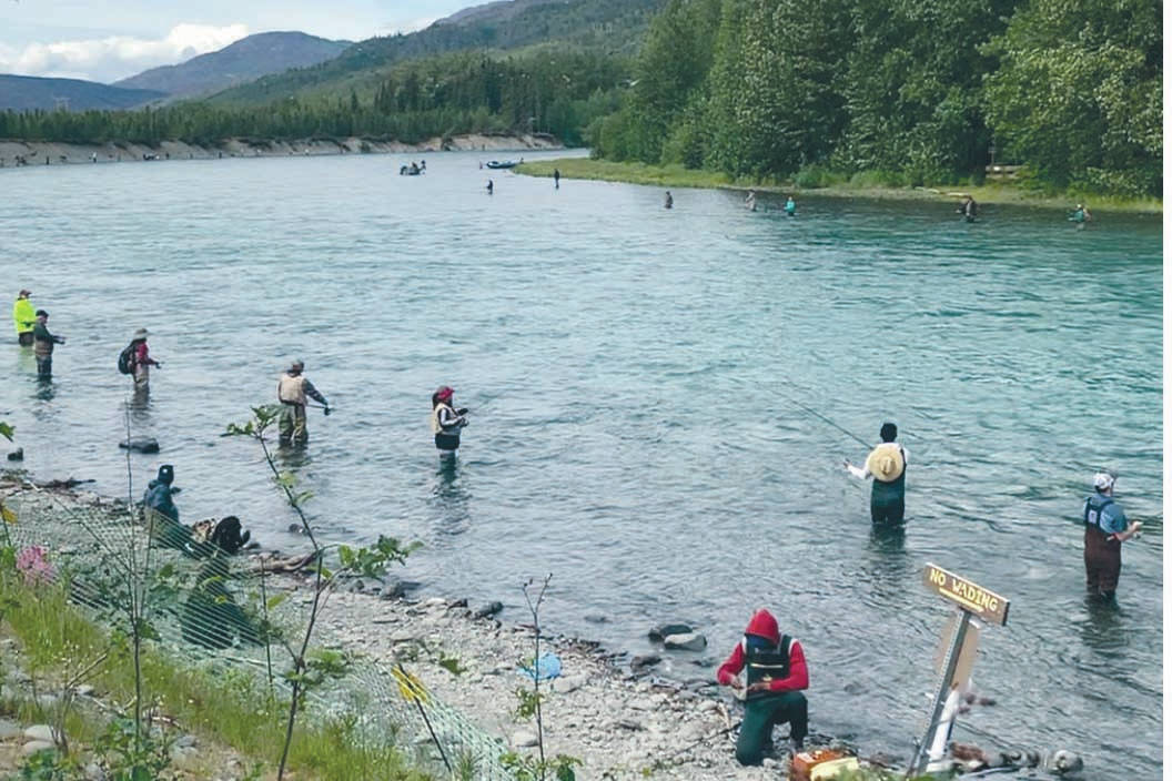 Anglers practice social distancing on the upper Kenai River in the Kenai National Wildlife Refuge in late June 2020. (Photo provided by Nick Longobardi/Kenai National Wildlife Refuge)