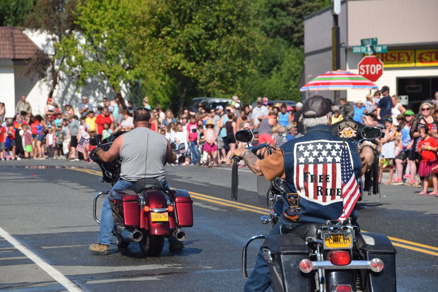 Bikers participate in the Fourth of July Parade in Kenai on July 4, 2019. Due to the COVID-19 pandemic, officially sanctioned events for July 4 — including the parades in Kenai, Seward and Homer and the Mount Marathon Race in Seward — have been canceled. (Photo by Brian Mazurek/Peninsula Clarion)