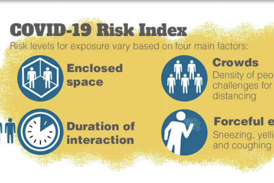 A chart produced by the Alaska Department of Health and Social Services shows four risk factors in being infected by COVID-19. (Graph courtesy Alaska Department of Health and Social Services)