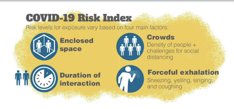 A chart produced by the Alaska Department of Health and Social Services shows four risk factors in being infected by COVID-19. (Graph courtesy Alaska Department of Health and Social Services)