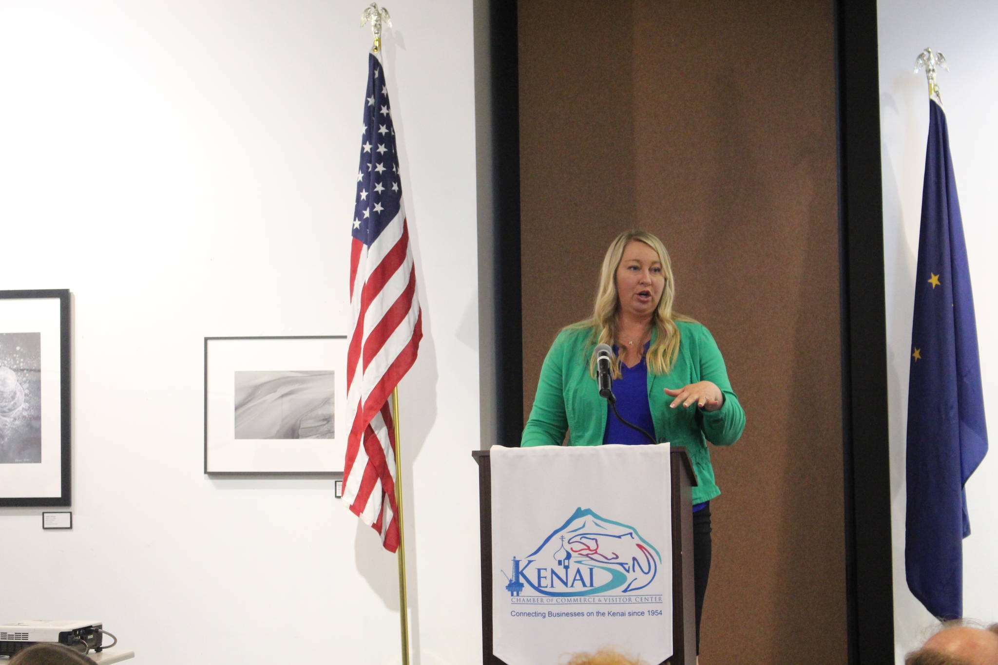 Jill Schaefer, Co-Chair of the OneAlaska - Vote No on 1 Initiative, gives a presentation to the Kenai and Soldotna Chambers of Commerce on July 15, 2020. (Photo by Brian Mazurek/Peninsula Clarion)