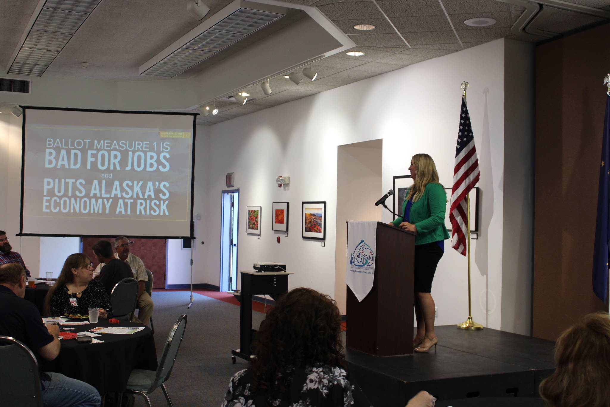 Jill Schaefer, Co-Chair of the OneAlaska - Vote No on 1 Initiative, gives a presentation to the Kenai and Soldotna Chambers of Commerce on July 15, 2020. (Photo by Brian Mazurek/Peninsula Clarion)