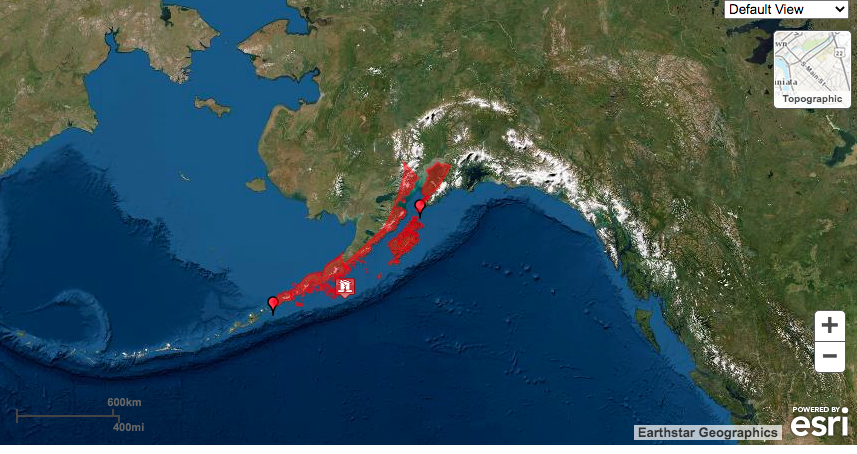 This screenshot shows the areas of Alaska under a tsunami warning following a 7.4 magnitude earthquake that struck off the Aleutian Chain Tuesday, July 21, 2020. (Screenshot from National Oceanic Atmospheric Administration)