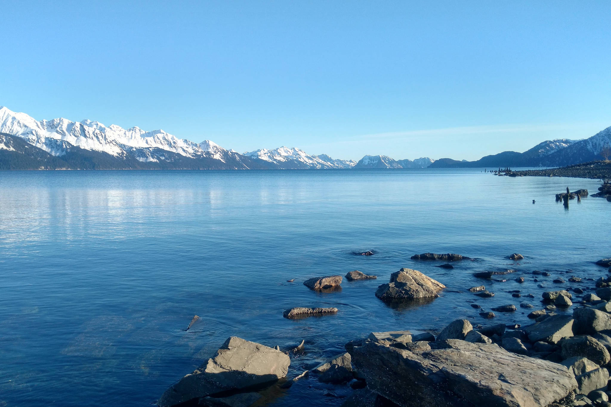 Resurrection Bay is photographed from Seward, Alaska, in March, 2018. (Staff/Peninsula Clarion)