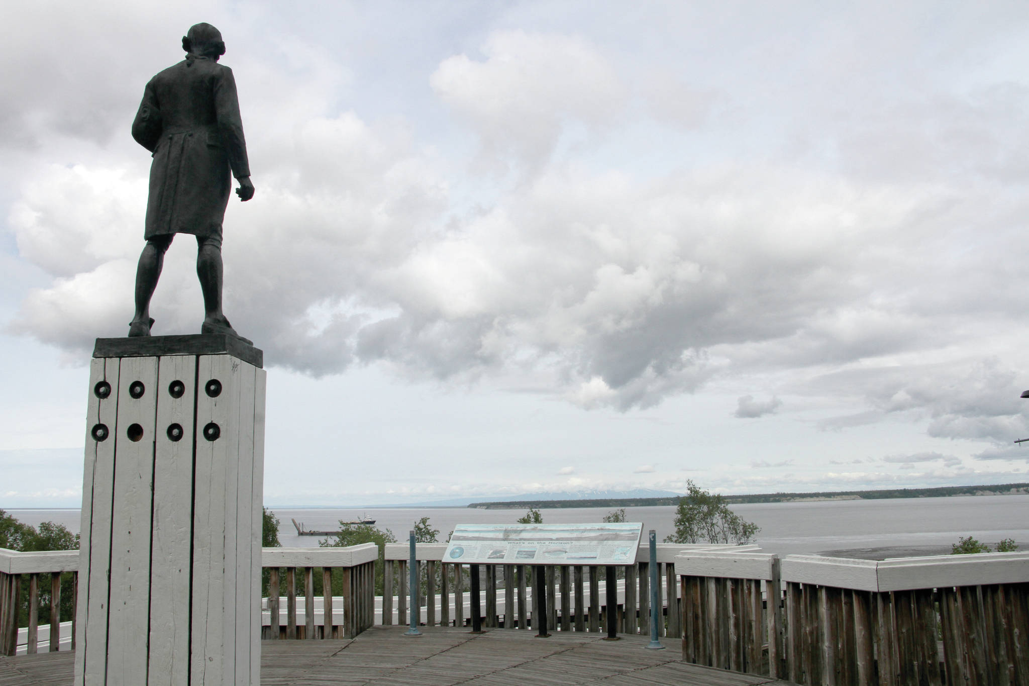 Mark Thiessen / associated press                                 The Captain James Cook statue facing the inlet that bears his name and fronts Alaska’s largest city in downtown Anchorage, is seen on June 23. Alaska residents have joined the movement to eliminate statues of colonialists accused of abusing and exploiting Indigenous people.
