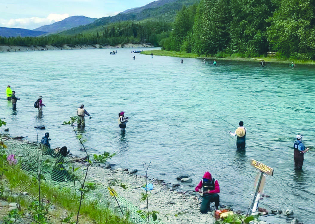 Anglers practice social distancing on the upper Kenai River in the Kenai National Wildlife Refuge in late June 2020. (Photo provided by Nick Longobardi/Kenai National Wildlife Refuge)