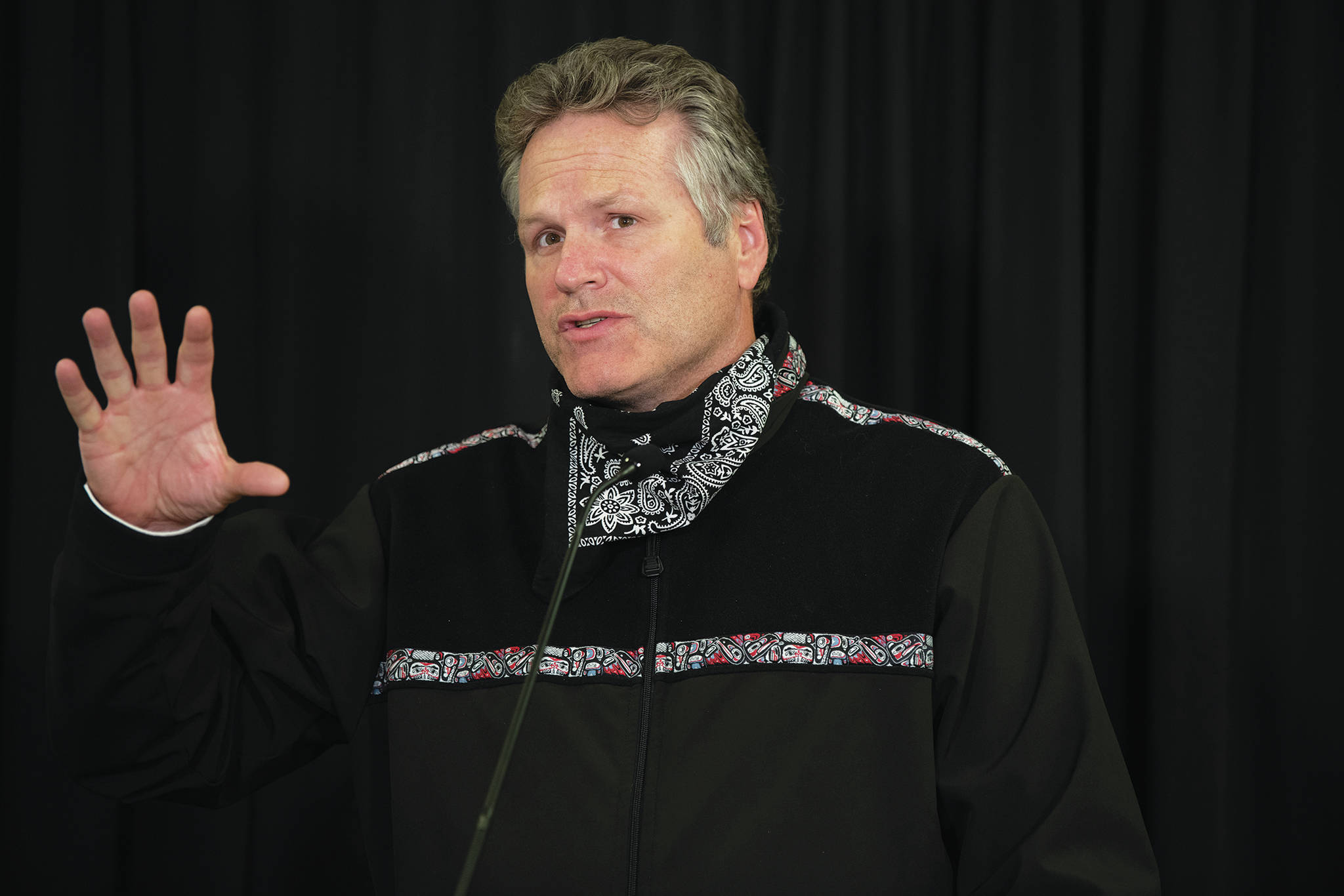Gov. Mike Dunleavy speaks on July 7, 2020 in Anchorage, Alaska. (Photo by Austin McDaniel/Office of the Governor)