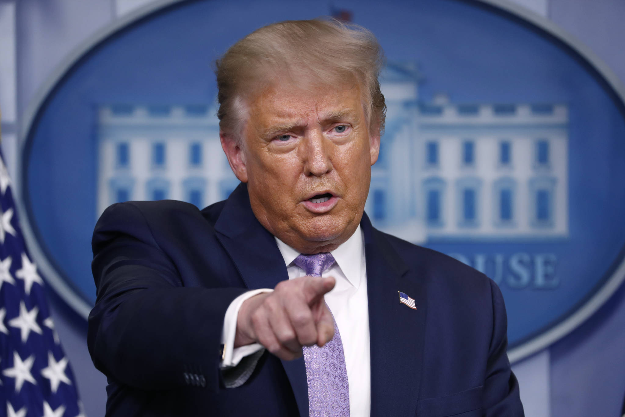 President Donald Trump speaks during a briefing with reporters in the James Brady Press Briefing Room of the White House, Wednesday, Aug. 5, 2020, in Washington. Trump said Wednesday he would “listen to both sides” after his eldest son and a campaign adviser urged him to intervene to block a proposed copper and gold mine in Alaska’s Bristol Bay region. (AP Photo/Andrew Harnik)