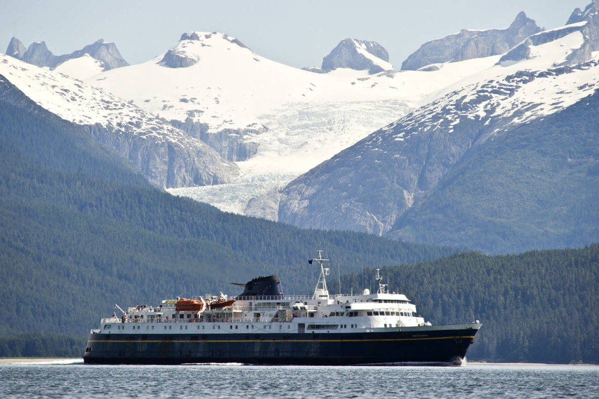In this June 23, 2016 photo, the Alaska Marine Highway’s ferry Matanuska passes Eagle Glacier. (Michael Penn / Juneau Empire File)