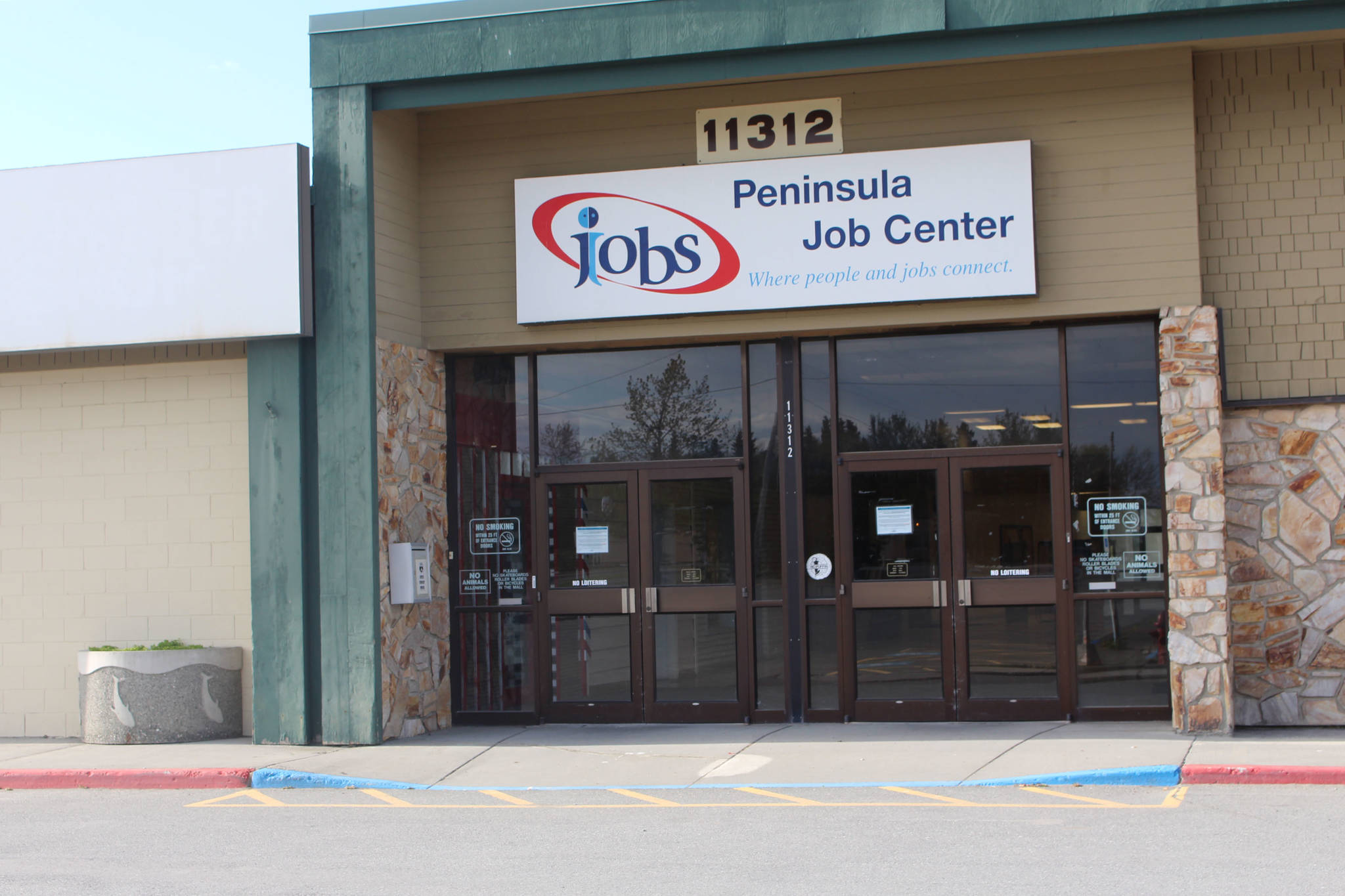 The entrance to the Peninsula Job Center is seen in Kenai, Alaska, on May 28, 2020. (Photo by Brian Mazurek/Peninsula Clarion)