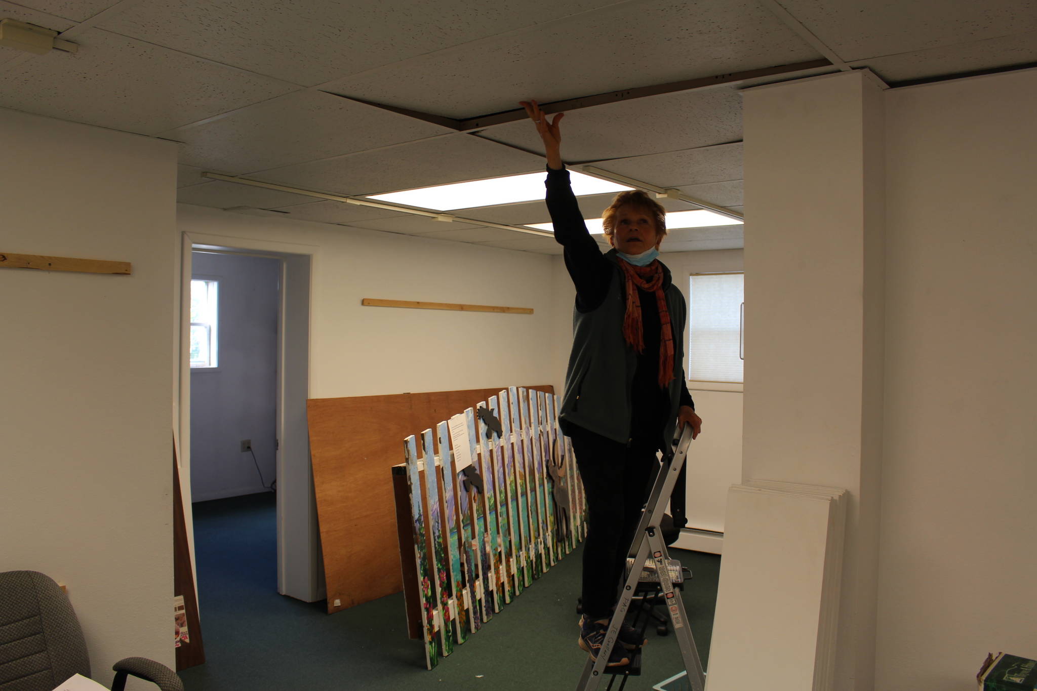 Marion Nelson, vice president of the Peninsula Art Guild, explains some of the renovations that will be taking place at the Kenai Fine Art Center on Sept. 1, 2020 in Kenai, Alaska. (Photo by Brian Mazurek/Peninsula Clarion)