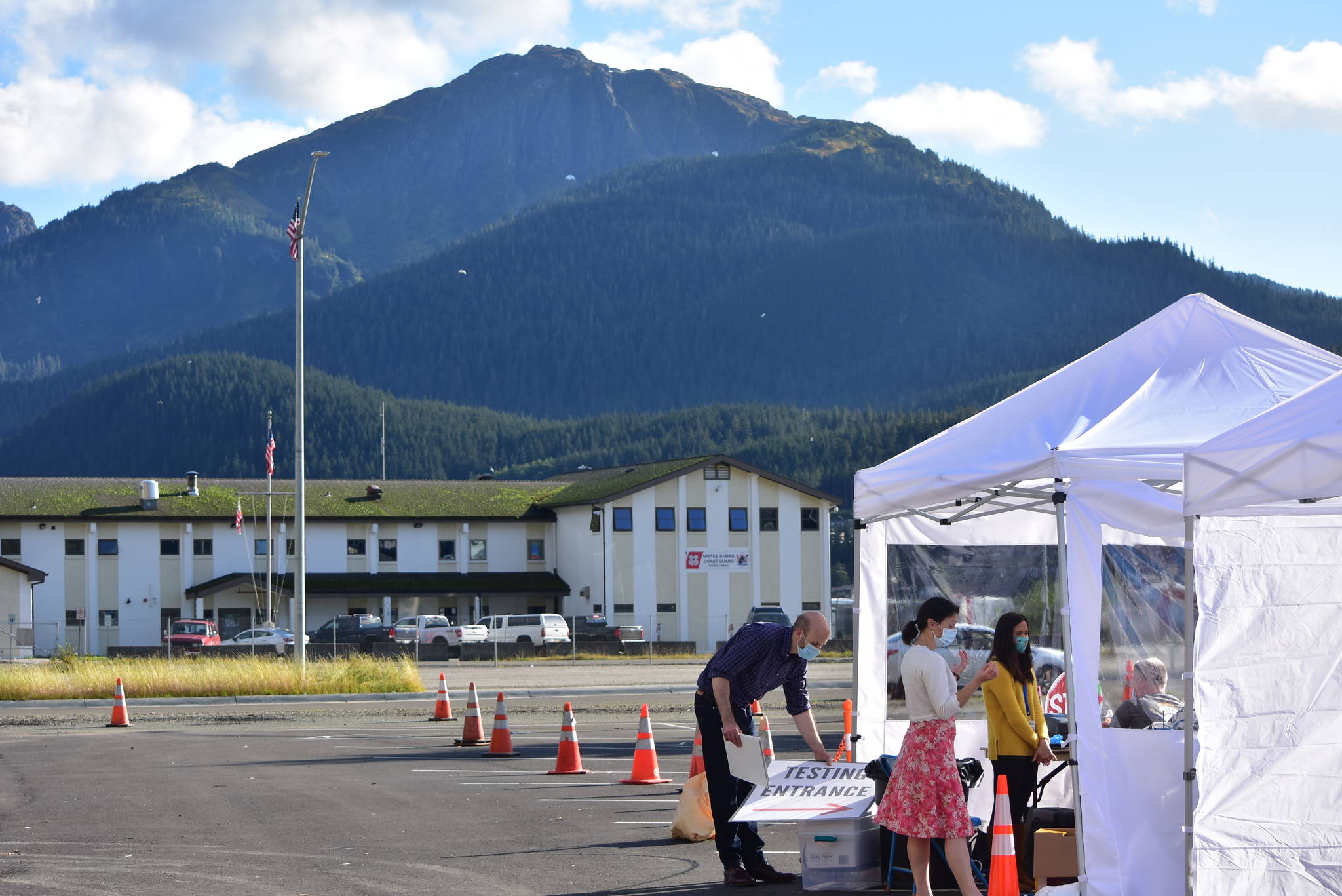 Peter Segall / Juneau Empire                                The City and Borough of Juneau set up additional testing centers in the parking lot of Centennial Hall on Thursday in downtown Juneau. Additional sites were needed to meet high demand for testing following a advisory earlier in the week. City officials said they would consider setting up the testing site again if the need arises.