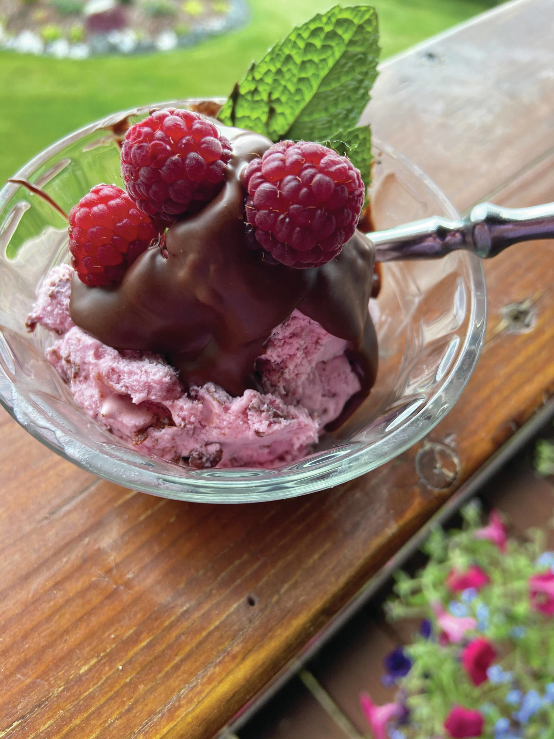 Photo by Teri Robl                                Chocolate-flake raspberry ice cream is the perfect end-of-summer dessert to make with raspberries, as seen here in Teri Robl’s Homer kitchen.