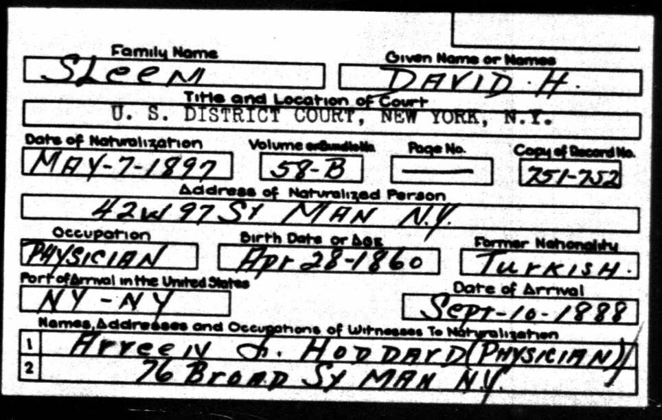 This card from the U.S. Immigration and Naturalization Service depicts Dr. Sleem’s route to citizenship. (Photo courtesy Clark Fair)