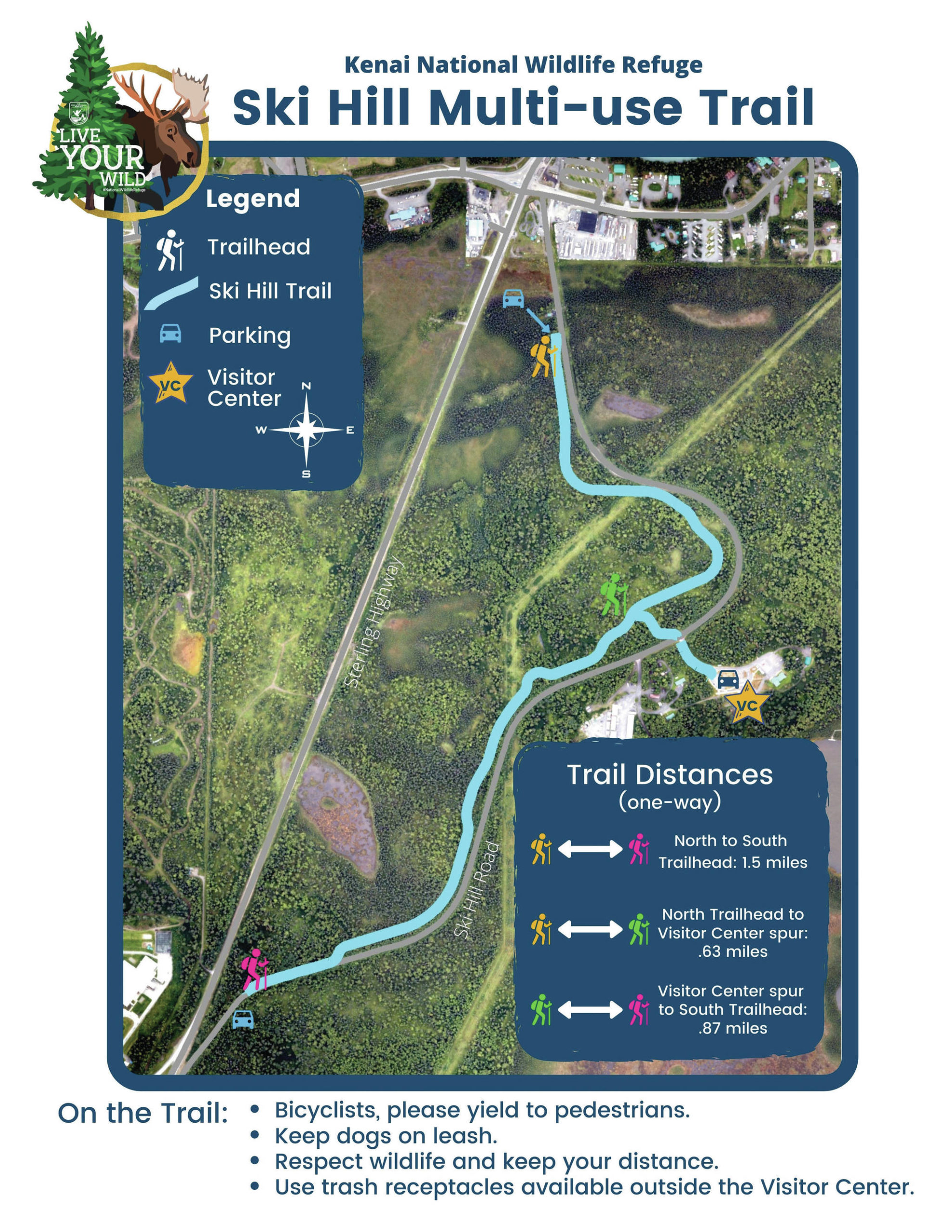 The public is invited to a trail opening event all day Saturday, Sept. 26, 2020, where ranger tents at each trailhead offer activities for all ages. (Map provided by Kenai National Wildlife Refuge)