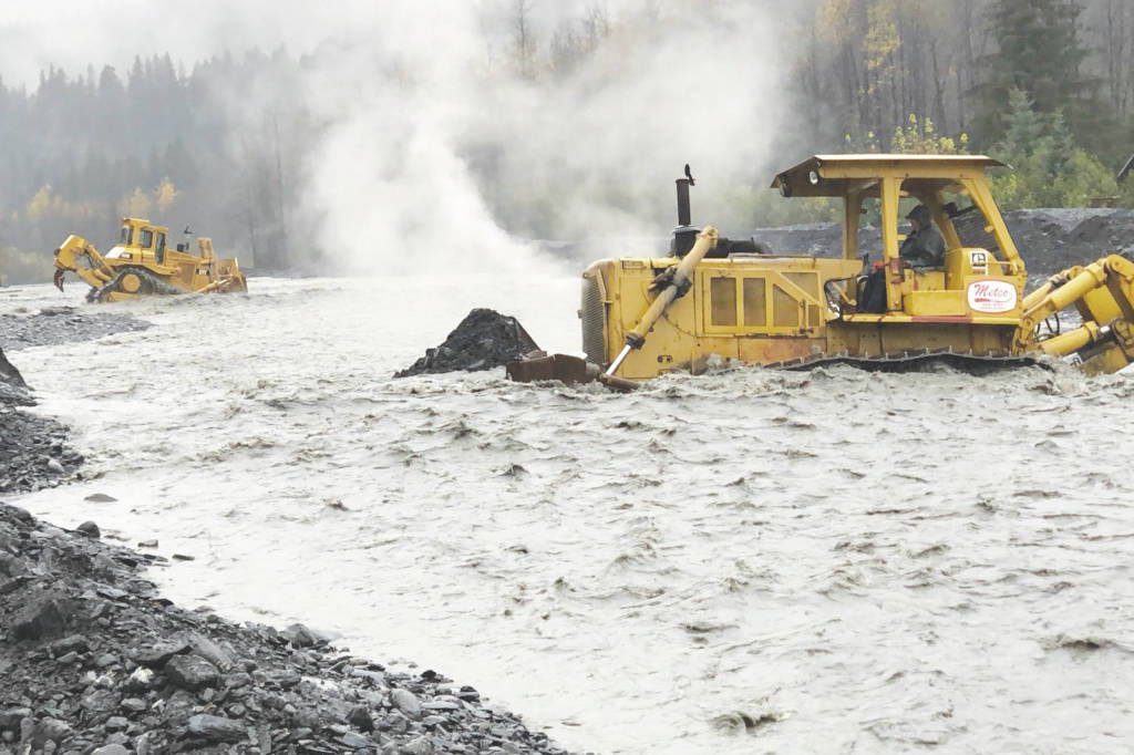 Heavy equipment operators attempt to mitigate flooding in Kwechak Creek in Seward on Saturday. (Photo courtesy KPB Incident Management Team)