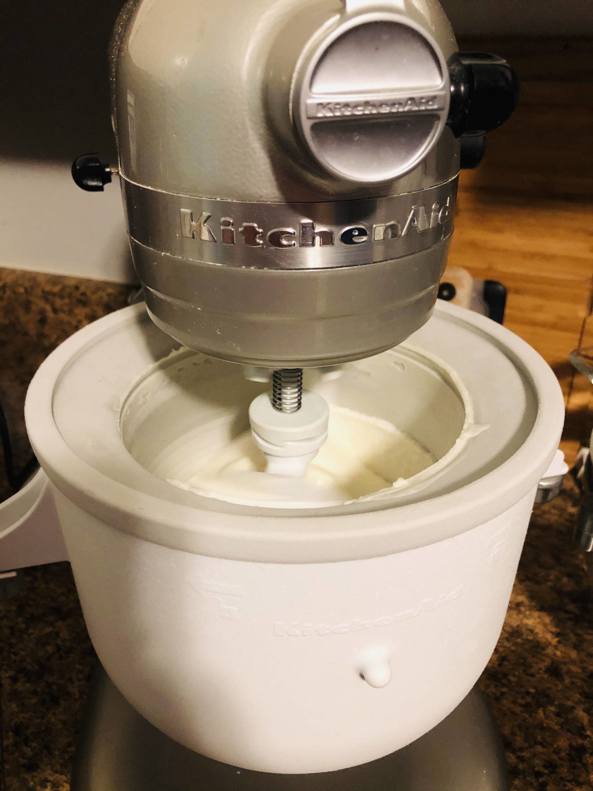 Churning homemade ice cream in our KitchenAid ice cream maker, on Monday, Oct. 5, 2020, in Anchorage, Alaska. (Photo by Victoria Petersen/Peninsula Clarion)
