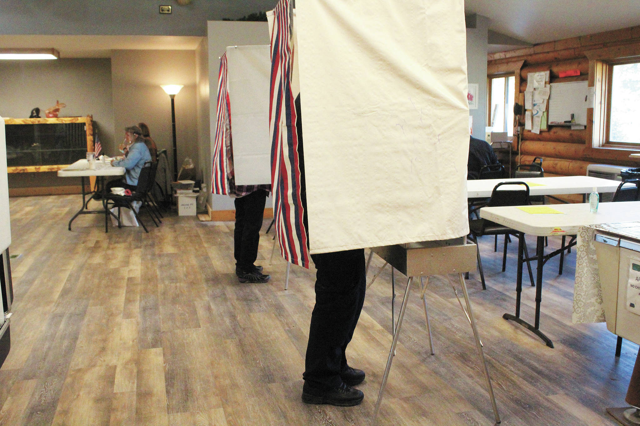Residents cast their votes in the regular municipal election Tuesday, Oct. 6, 2020 at the Anchor Point Senior Center in Anchor Point, Alaska. (Photo by Megan Pacer/Homer News)