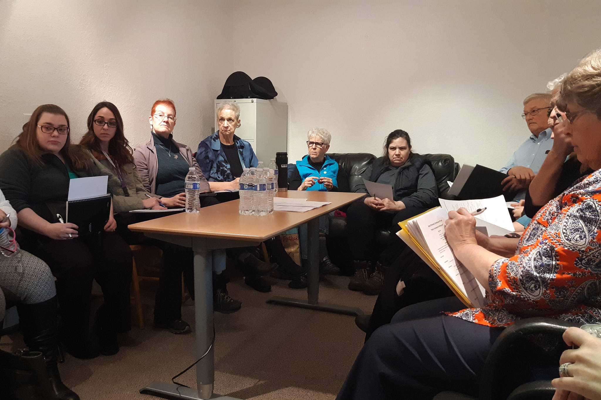 Members of the Emergency Cold-Weather Shelter Workgroup meet at the Independent Living Center in Kalifornsky, Alaska on Dec. 17, 2019. (Photo by Brian Mazurek/Peninsula Clarion)