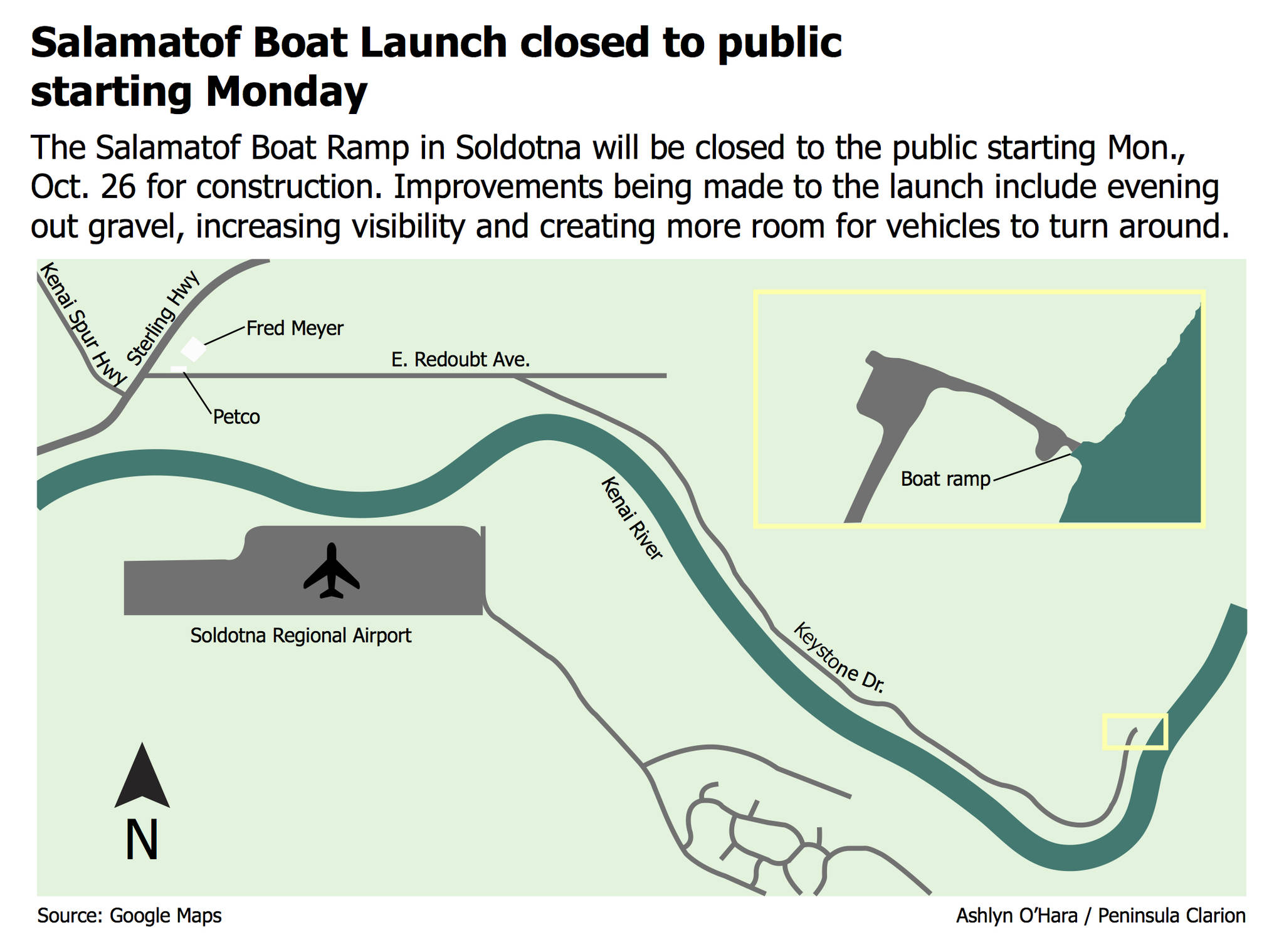 Graphic showing the location of the Salamatof Boat Launch.