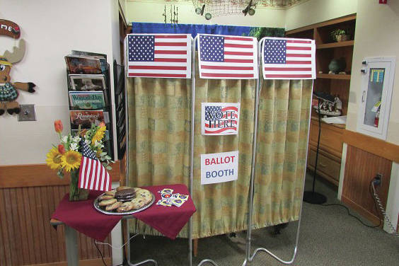 Residents of South Peninsula Hospital’s Long Term Care exercised their right to vote in this special voting booth set up in their day room, as seen here in this photo taken on Tuesday, Oct. 27, 2020, at Long Term Care in Homer, Alaska.
“Staff worked with Homer City Clerk to make necessary arrangements for this alternative in lieu of their annual trip to the polling site,” said South Peninsula Hospital Public Information Officer Derotha Ferraro. “Long Term Care is closed to visitors and restricting resident outings at this time due to the COVID-19 pandemic. The City Clerk used processes developed to assist persons who reside in long term care settings and following Alaska Division of Elections guidelines.” (Photo courtesy of South Peninsula Hospital)