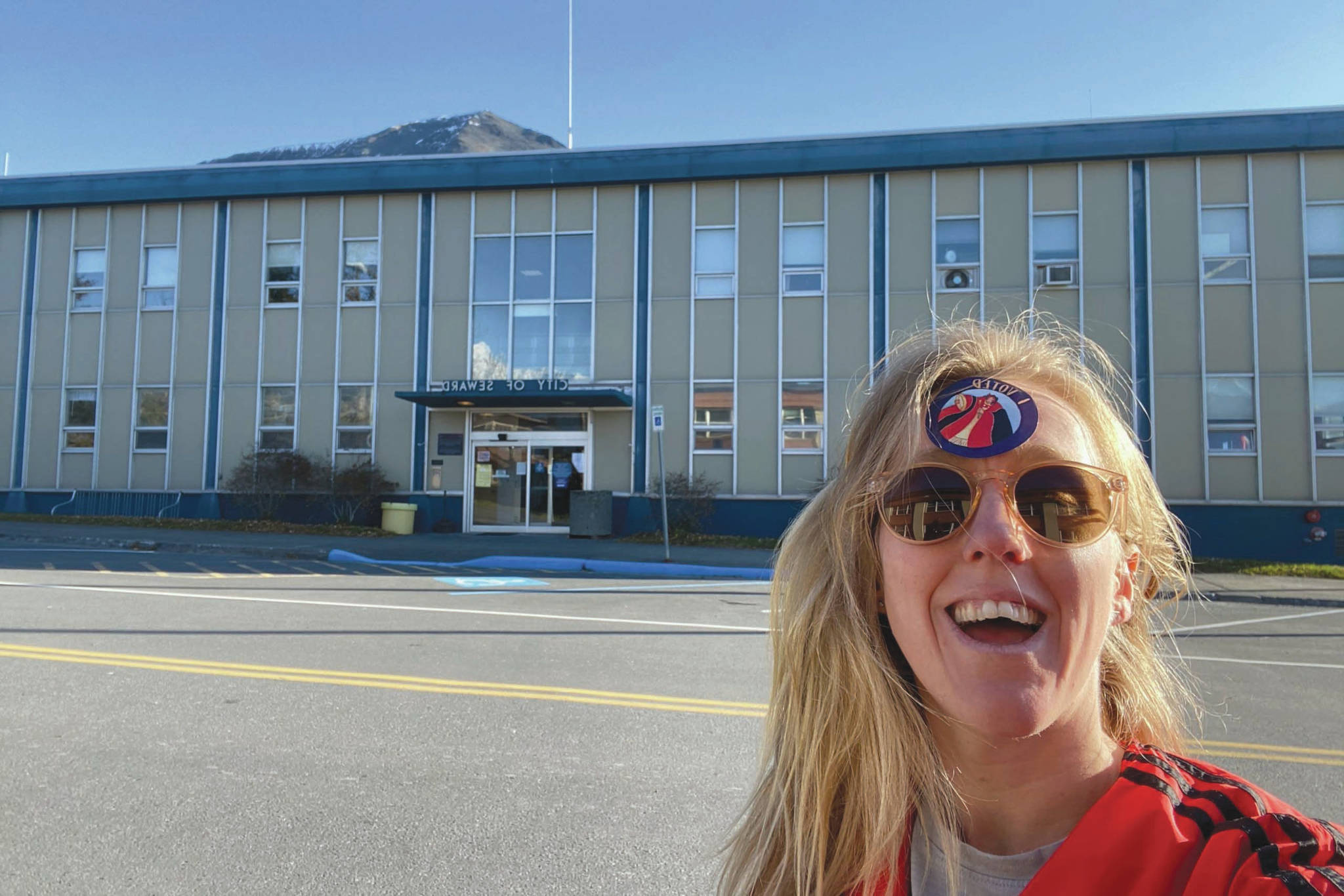 The author and her voting sticker. (Photo by Kat Sorensen)