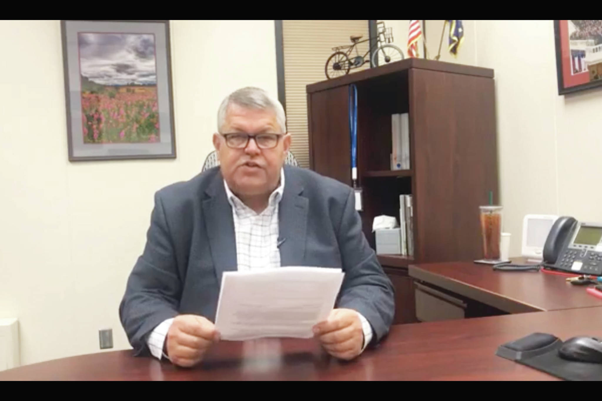Kenai Peninsula Borough Mayor Charlie Pierce addresses constituents in a YouTube video posted on Wednesday, Nov. 18, 2020 in Alaska. (Screenshot)